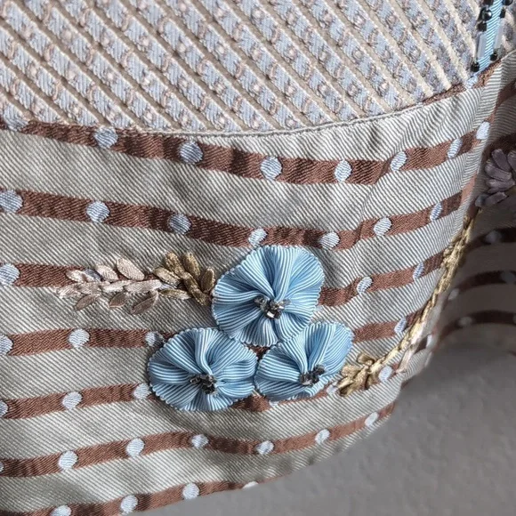 Silk Embroidered A-Line Skirt with Blue Floral Accents - Picture 3 of 7